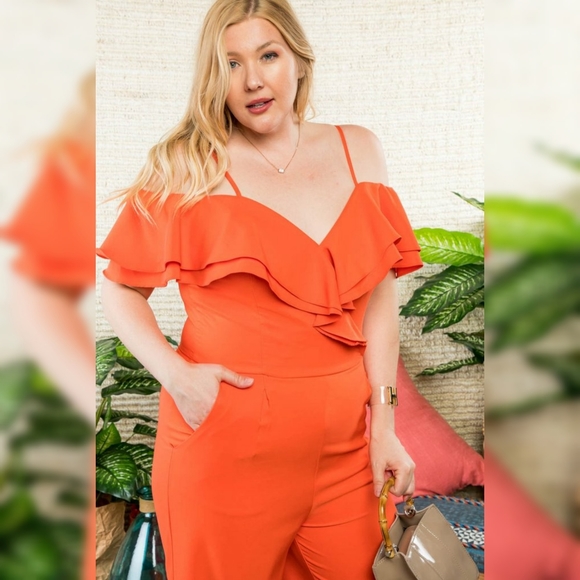 Off Shoulder Tulip Ruffle Jumpsuit - Picture 4 of 6